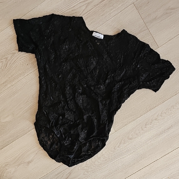 Vintage Jonden Romantic Goth Black Floral Lace Shortsleeve Bodysuit Small - Picture 2 of 16